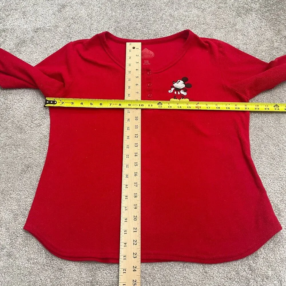 Disney Mickey Mouse Sleepwear Shirt Womens XL Red Henley Long Sleeve Pajama Top - Picture 6 of 11